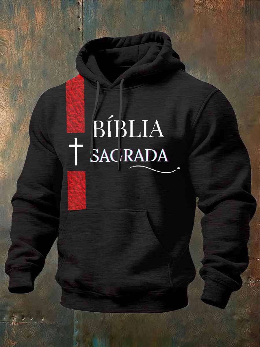 Retro Faith Print Casual Hooded Sweatshirt