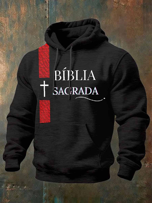 Retro Faith Print Casual Hooded Sweatshirt