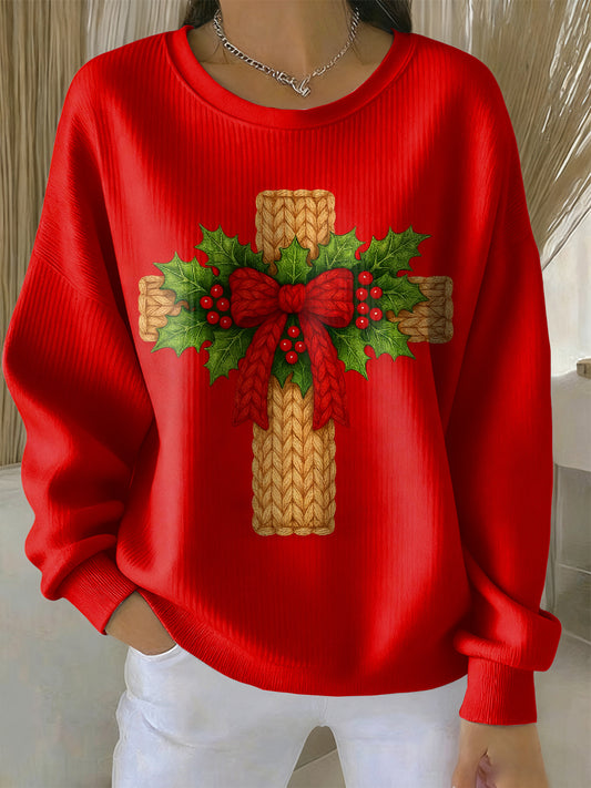 Women's Christmas Faith Printed Long Sleeved Hoodie Sweatshirt