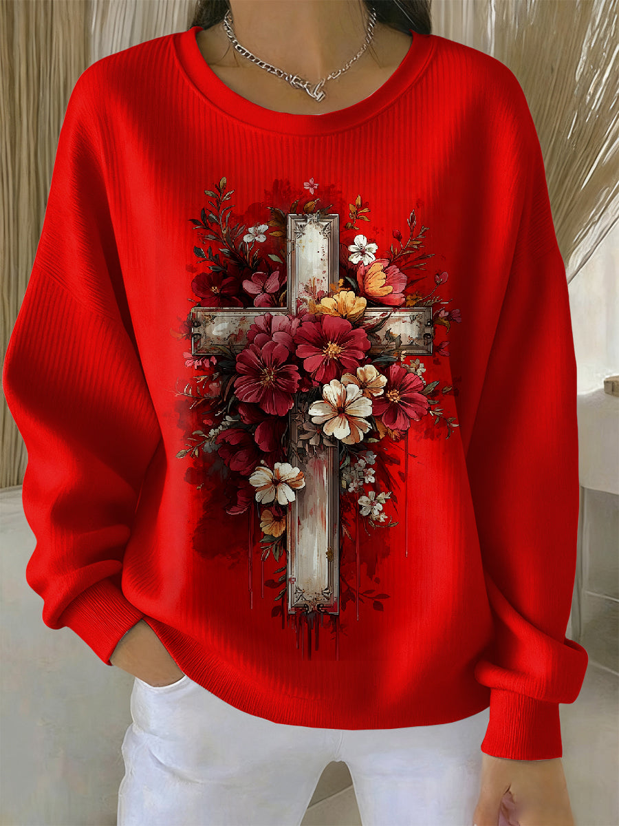 Women's Christmas Faith Printed Long Sleeved Hoodie Sweatshirt