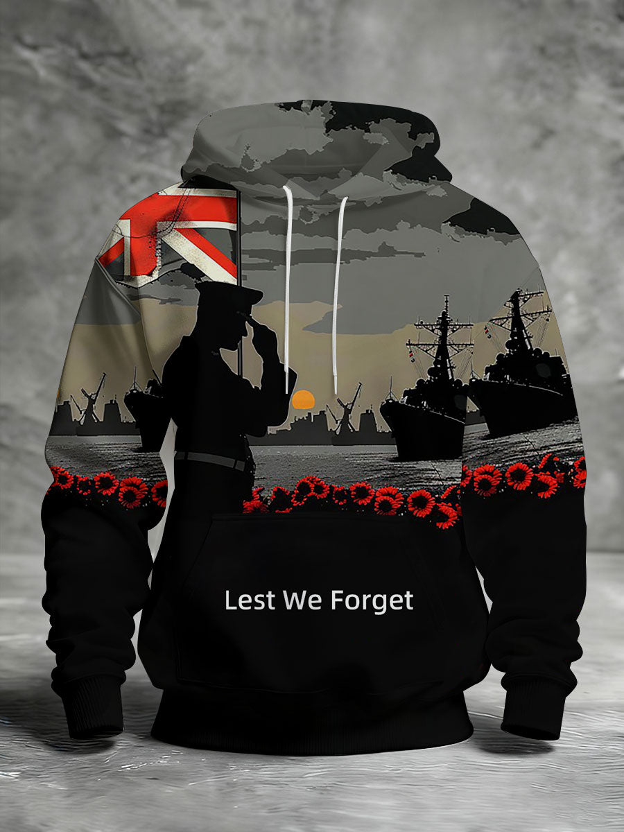 Men's Remembrance Day Lest We Forget Printed Hoodie