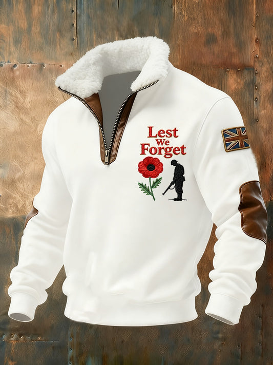 Men's Memorial Day "Forget-Me-Not" Poppy Flower Fur Collar Sweatshirt