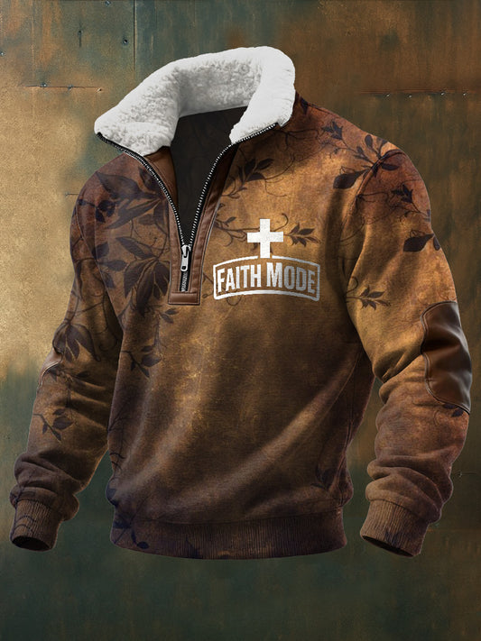 Retro Rust Cross Print Casual Sweatshirt