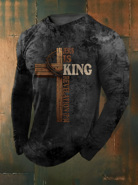 Retro Rust Cross Print Casual Sweatshirt