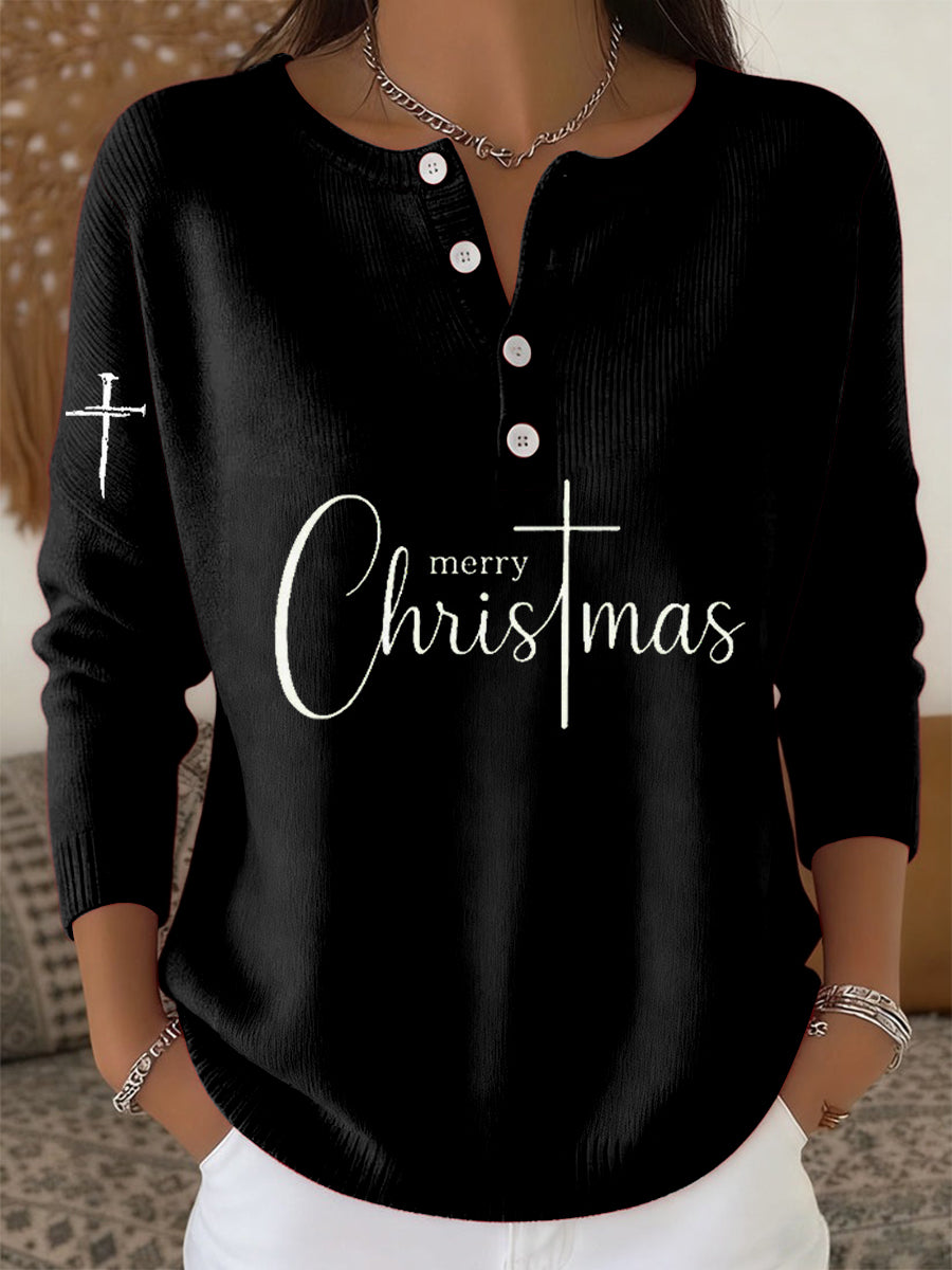 Women's Retro Faith Christmas Print Long-sleeve Sweater