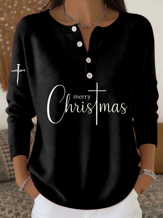 Women's Retro Faith Christmas Print Long-sleeve Sweater