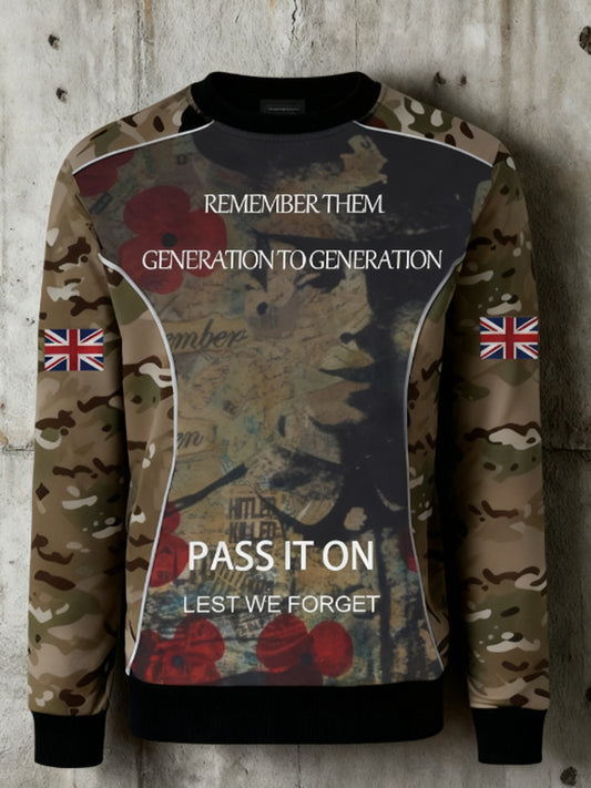 Men's 11th November Remembrance Day LEST WE'S FORGET Poppy Remembrance Crew Neck Sweatshirt