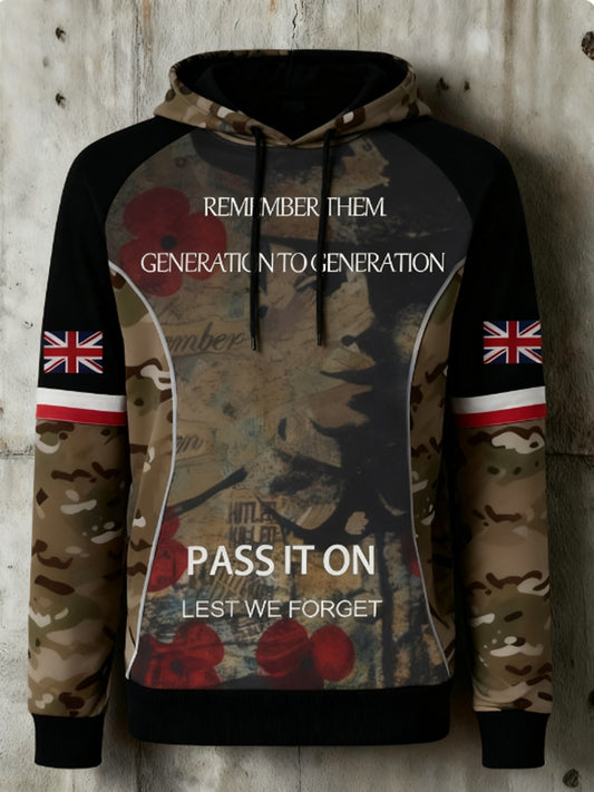 Men's 11th November Remembrance Day LEST WE'S FORGET Poppy Remembrance Hoodie