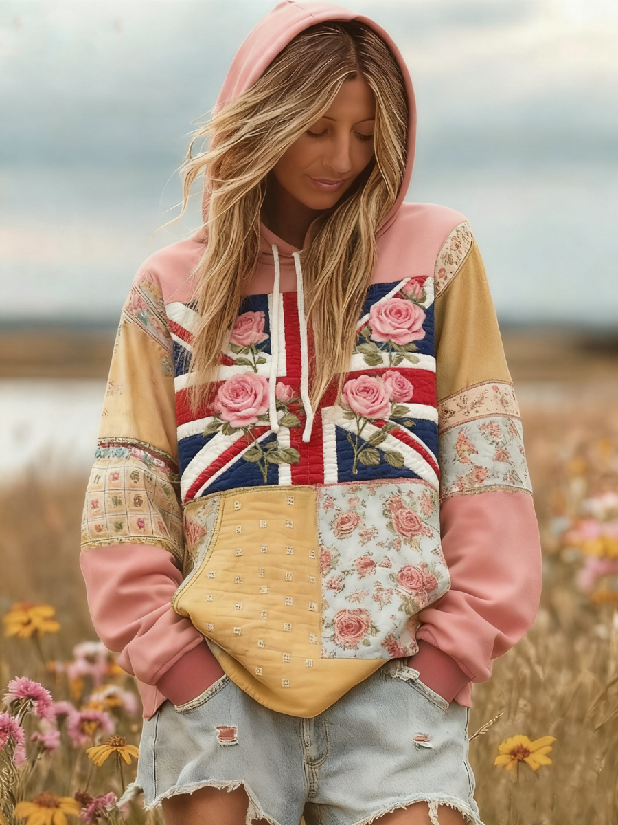 Women's british flag flower hoodie