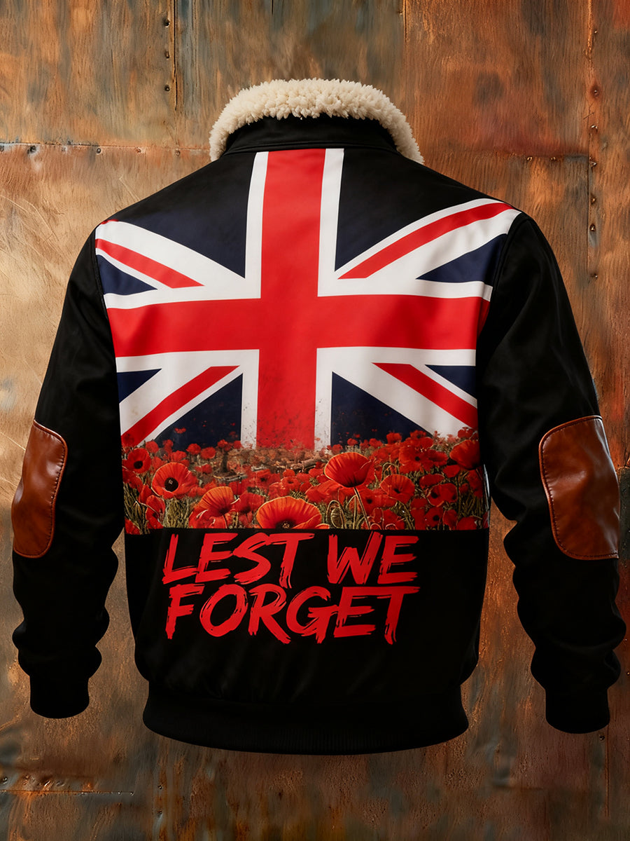 Men's Memorial Day "Forget Me Not" Poppy Fur Collar Sweatshirt