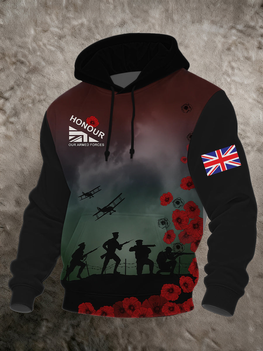 Men's Remembrance Day Lest We Forget Printed Hoodie