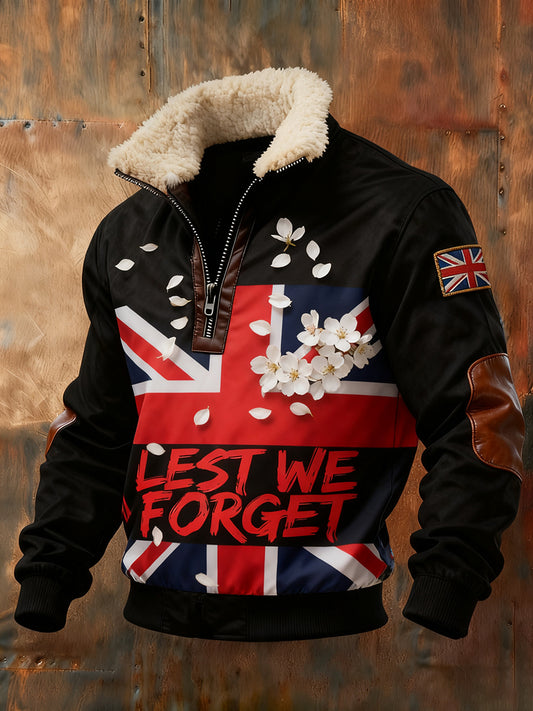 Men's Memorial Day "Forget Me Not" Poppy Fur Collar Sweatshirt