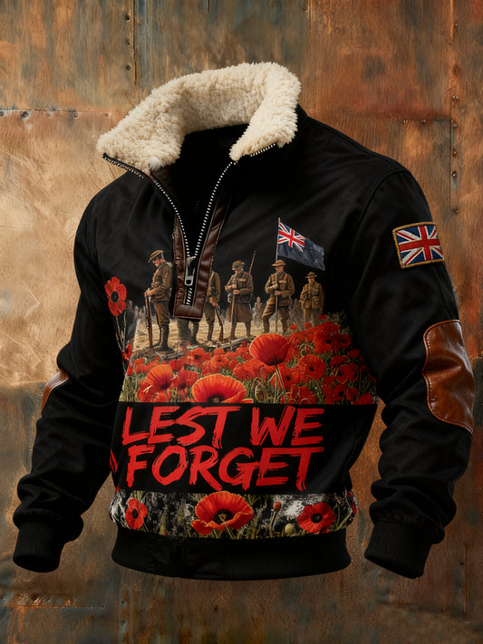 Men's Memorial Day "Forget Me Not" Poppy Fur Collar Sweatshirt