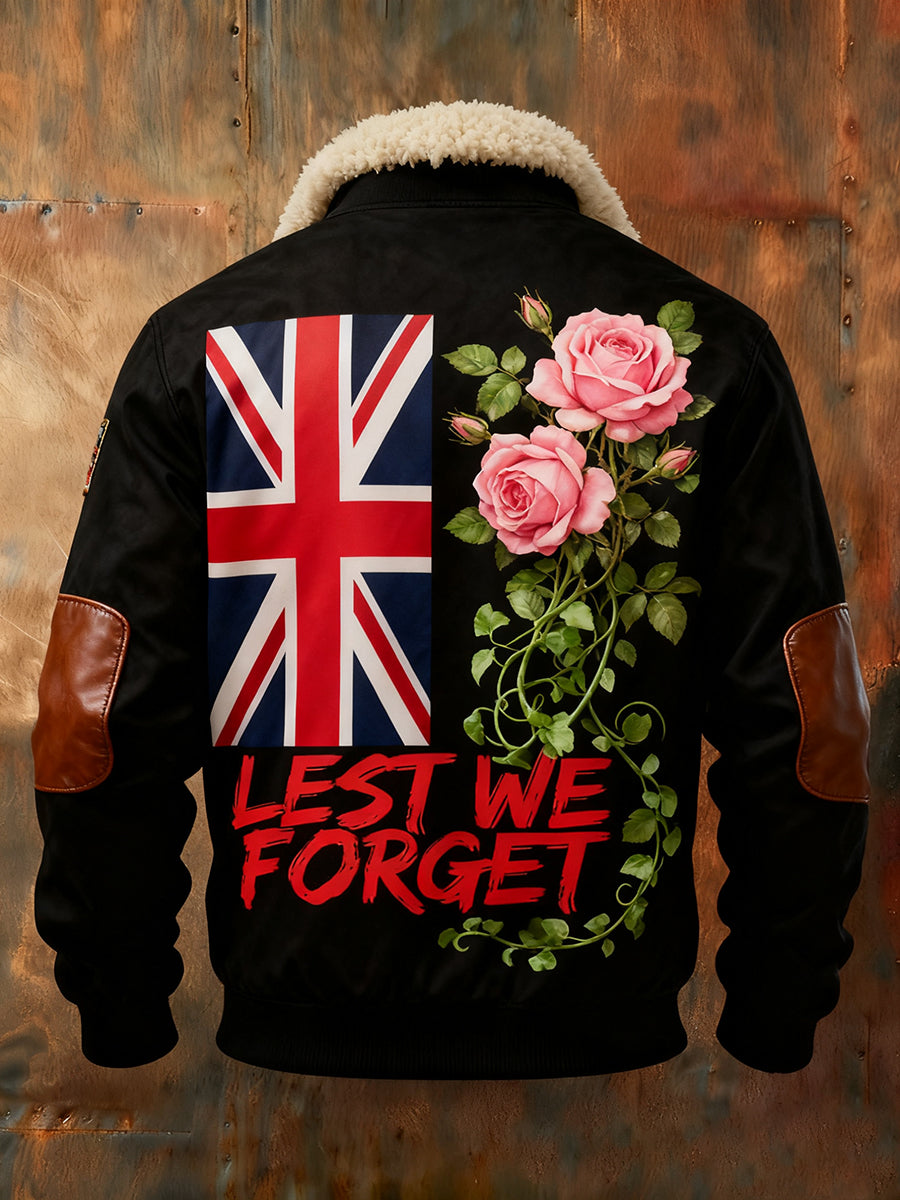 Men's Memorial Day "Forget Me Not" Poppy Fur Collar Sweatshirt