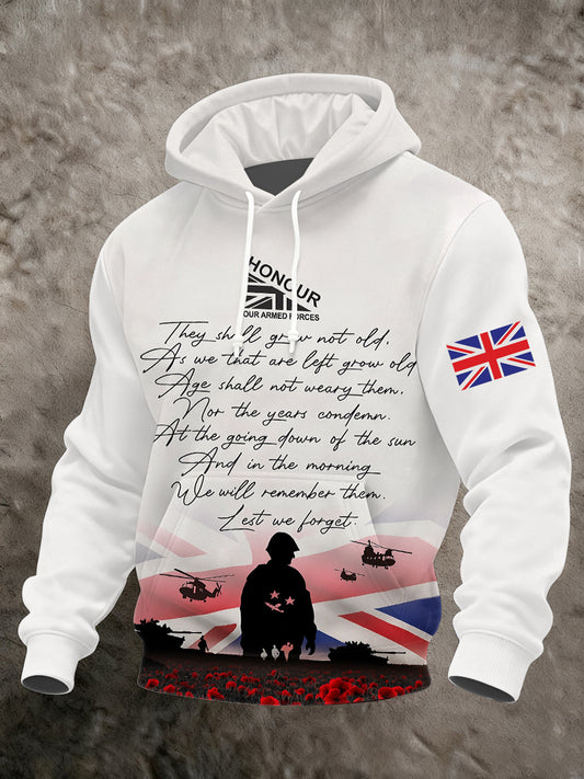 Men's Remembrance Day Lest We Forget Printed Hoodie