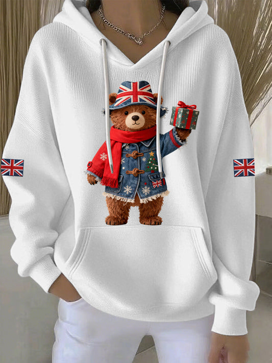 Women's Christmas British style Print Casual Hoodie