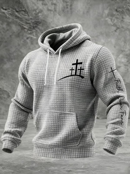 Men's Faith Over Fear Faith Cross  Checkered Cotton Hoodie