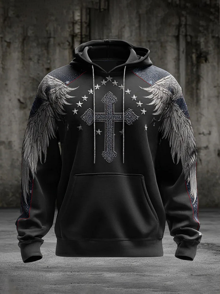 Men's Faith Cross Print Casual Hoodie