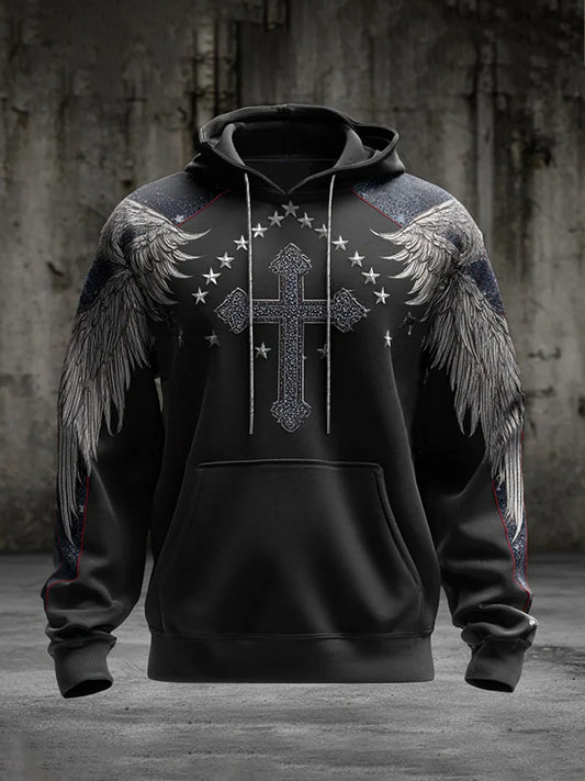 Men's Faith Cross Print Casual Hoodie