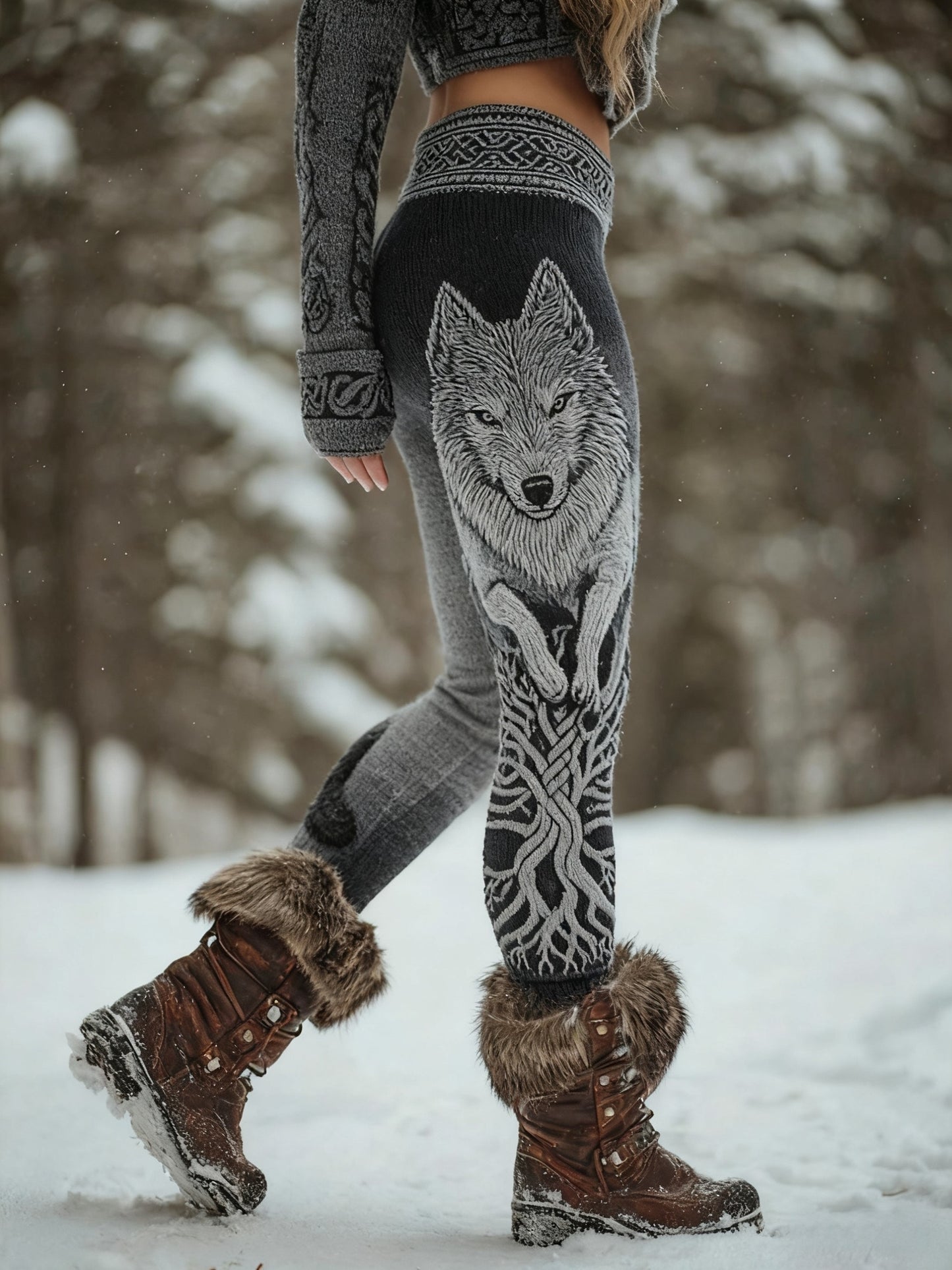 Women's Viking Wolf Celtic Knot Tree Of Life Gradient Sports Stretch Leggings