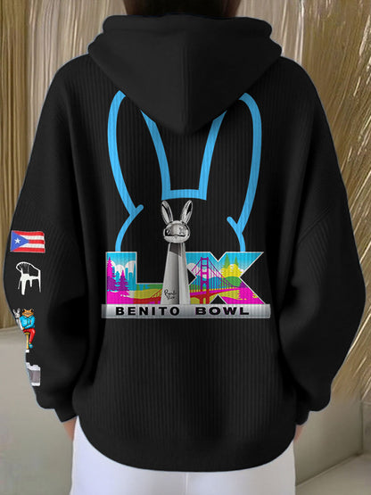 Women's Bunny Football Music Lover Printed Hoodie