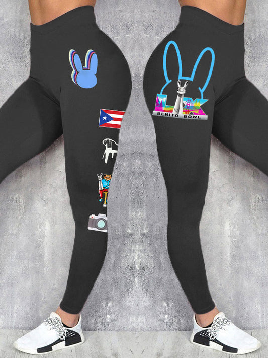 Women's Bunny Football Music Lover Printed Leggings