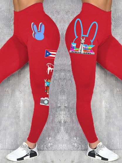 Women's Bunny Football Music Lover Printed Leggings