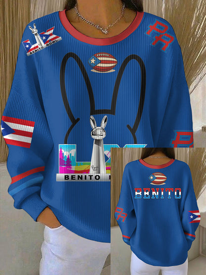 Women's Bunny Football Music Lover Printed Sweatshirt