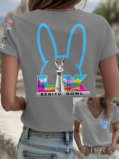 Women's Bunny Music Football Lover Printed T-shirt