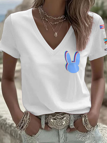 Women's Bunny Music Football Lover Printed T-shirt