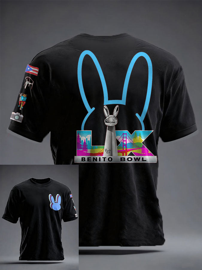 Unisex Bunny Music Football Lover Printed T-shirt