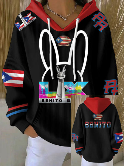 Women's Bunny Football Music Lover Printed Hoodie