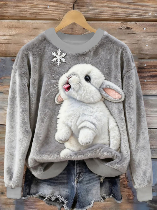 Women's Winter Snow Rabbit Flannel Hoodie