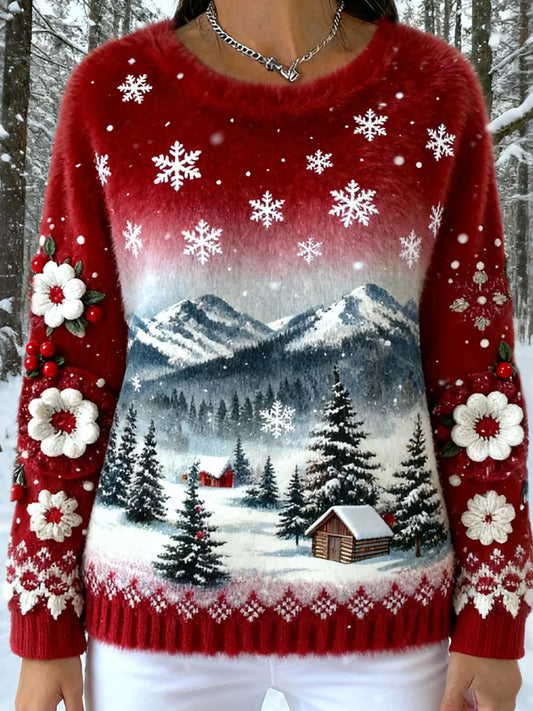 Women's Retro Animal Christmas Art Print Casual Flannel Top