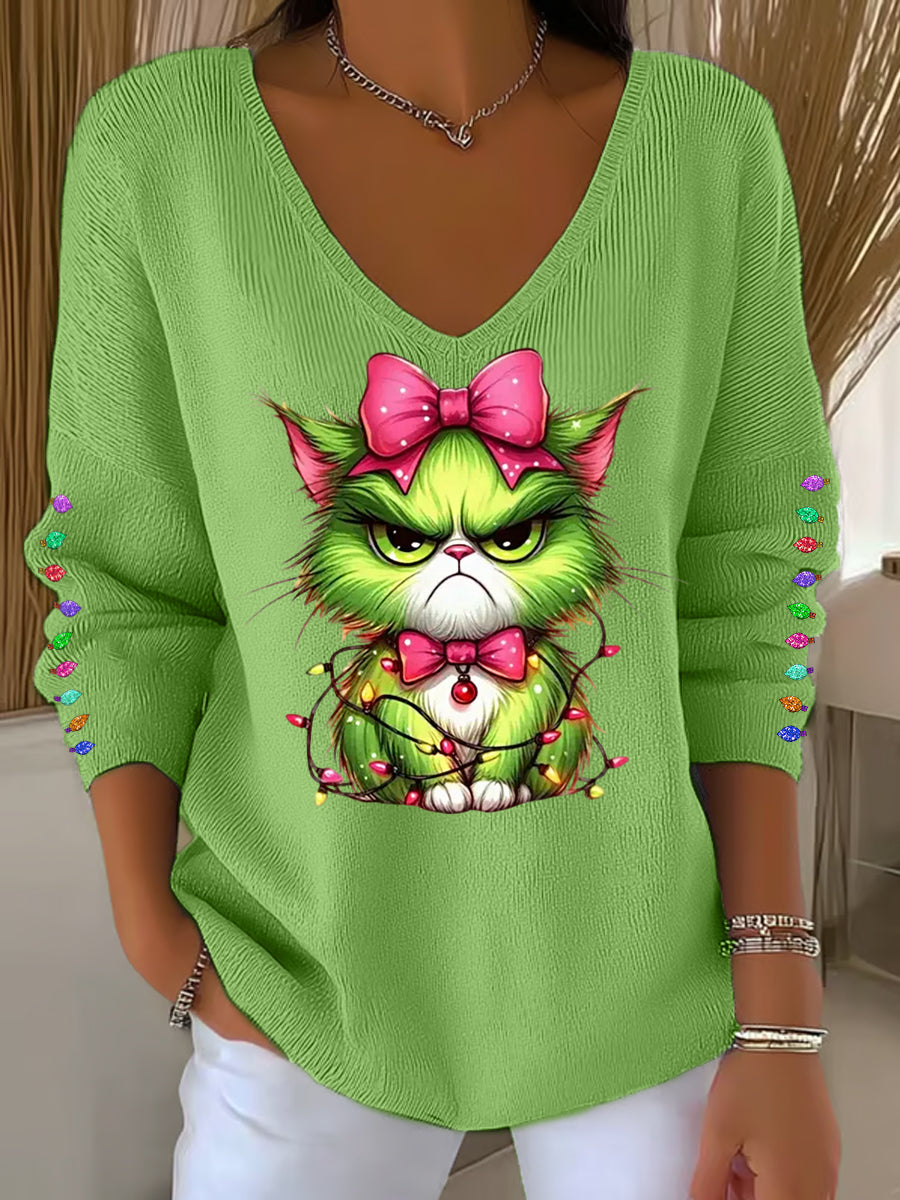 Women's Funny Christmas Grinch Cta Print Casual Long Sleeve Top
