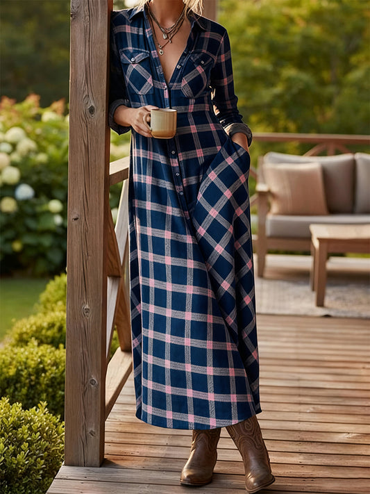 Women's Vintage Plaid Pattern Maxi Dress