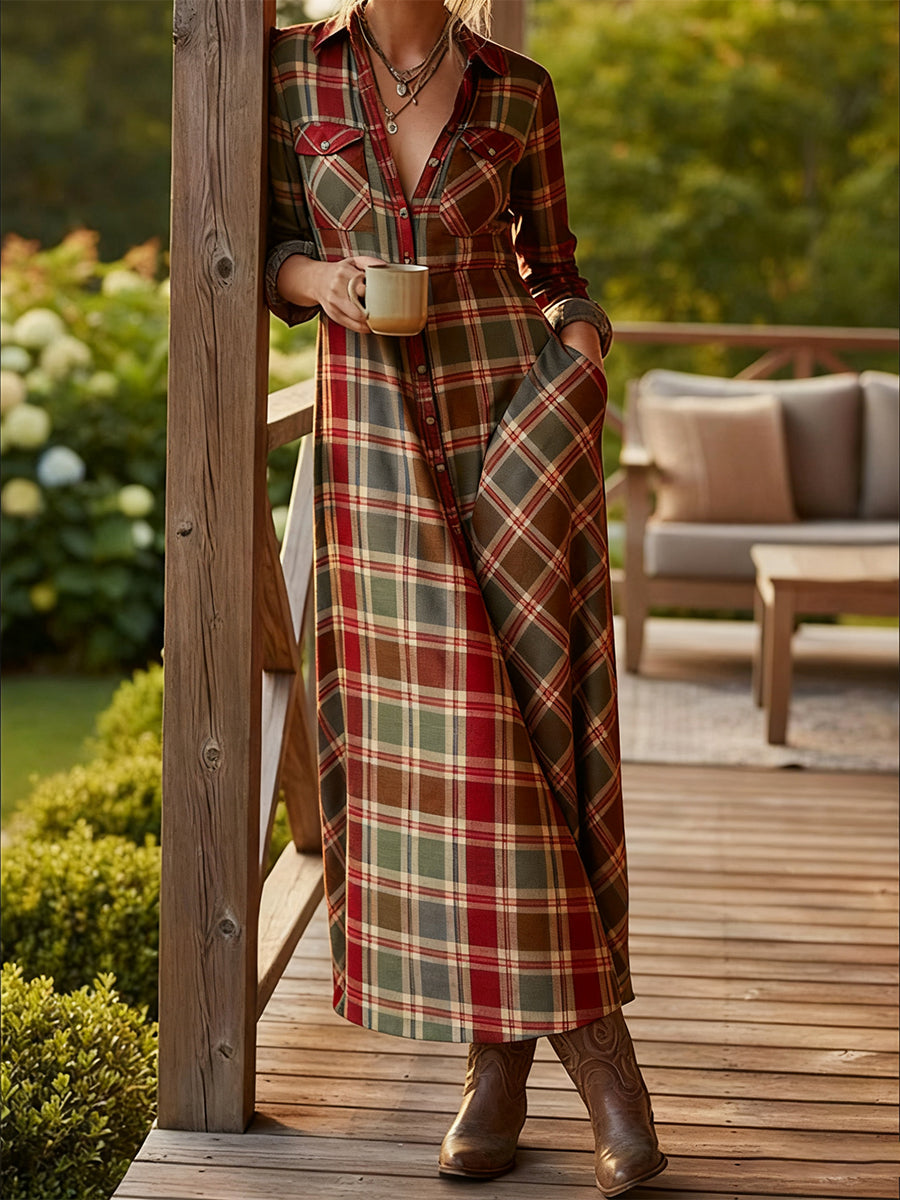 Women's Vintage Plaid Pattern Maxi Dress