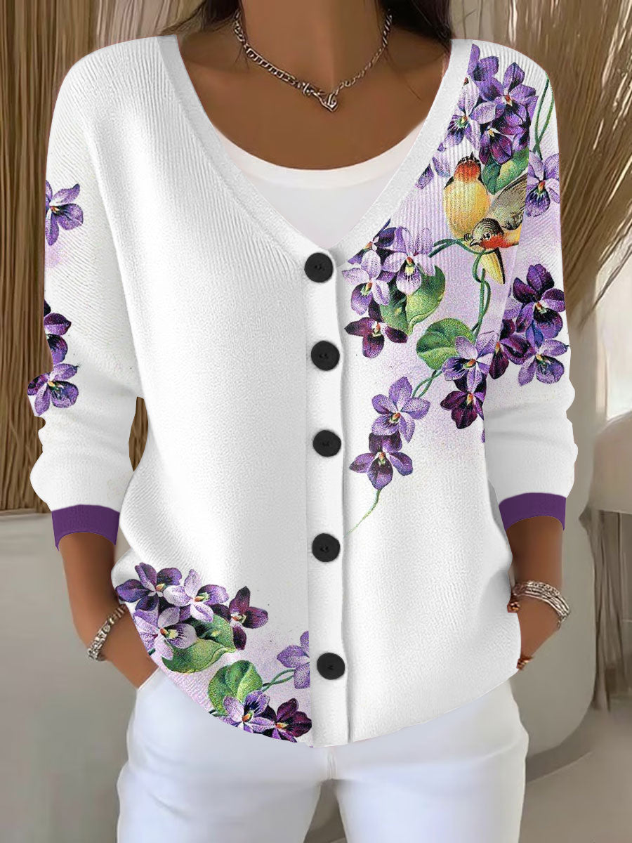 Women's Alzheimer's purple floral cardigan