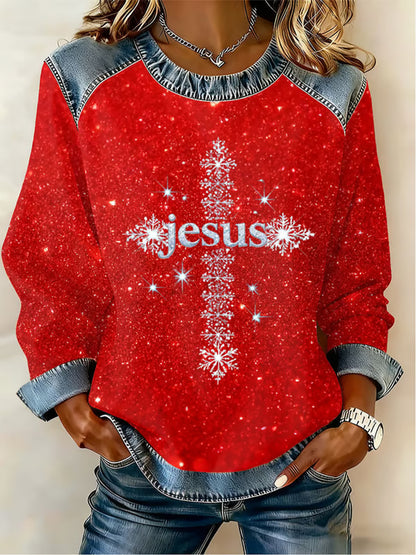 Women's Christmas Belief Pattern Patchwork Art Sweatshirt