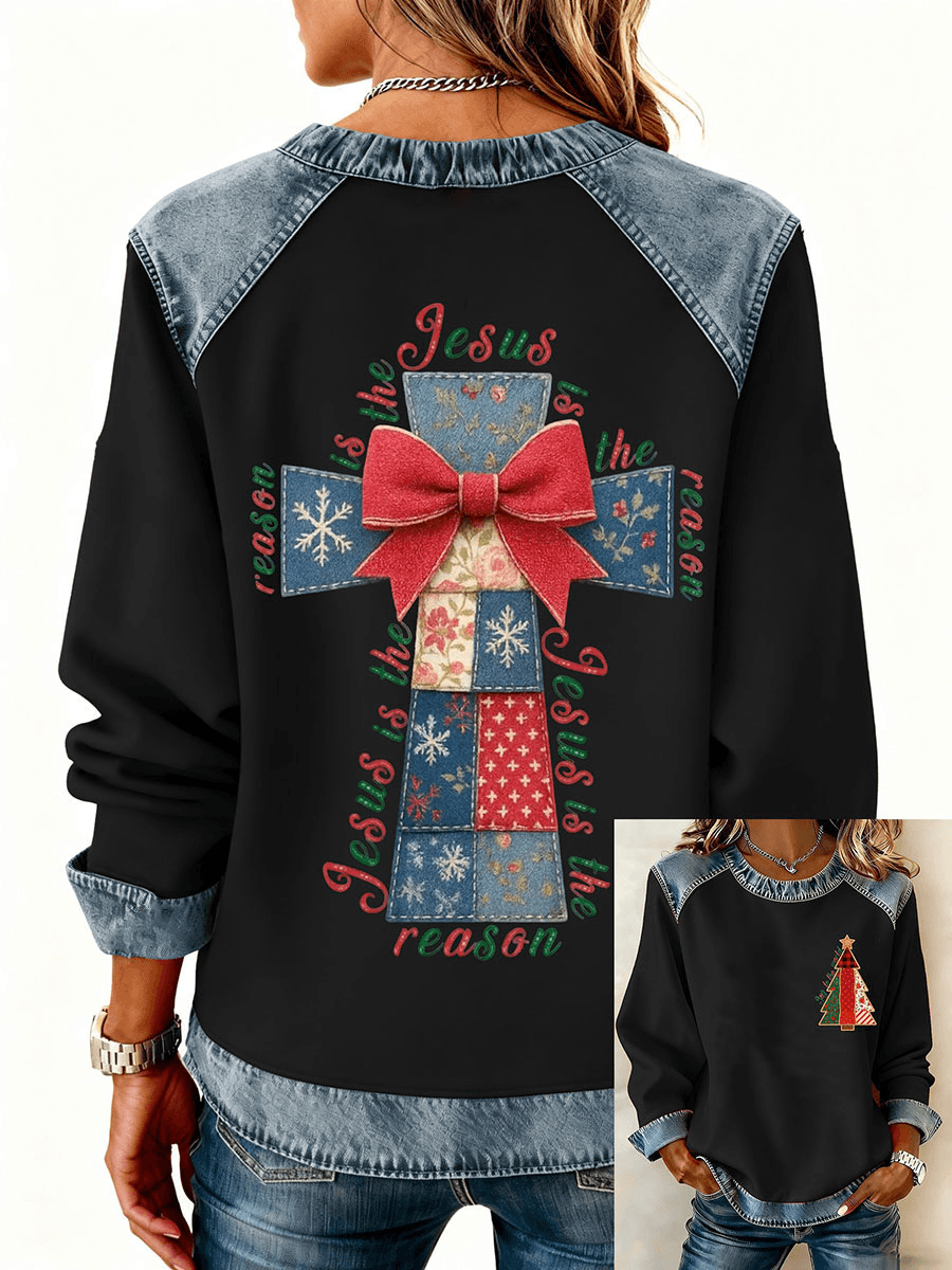 Women's Christmas Cross Print Casual Top