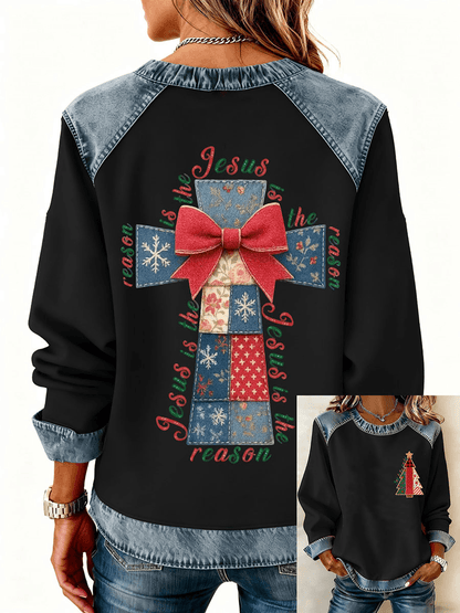 Women's Christmas Cross Print Casual Top