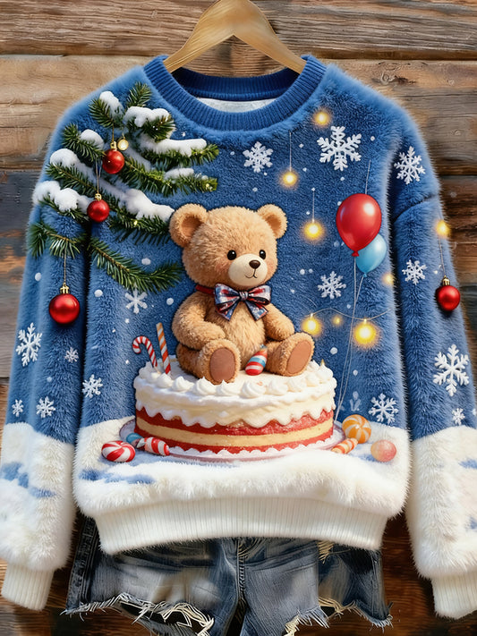 Women's Retro Animal Christmas Art Print Casual Flannel Top