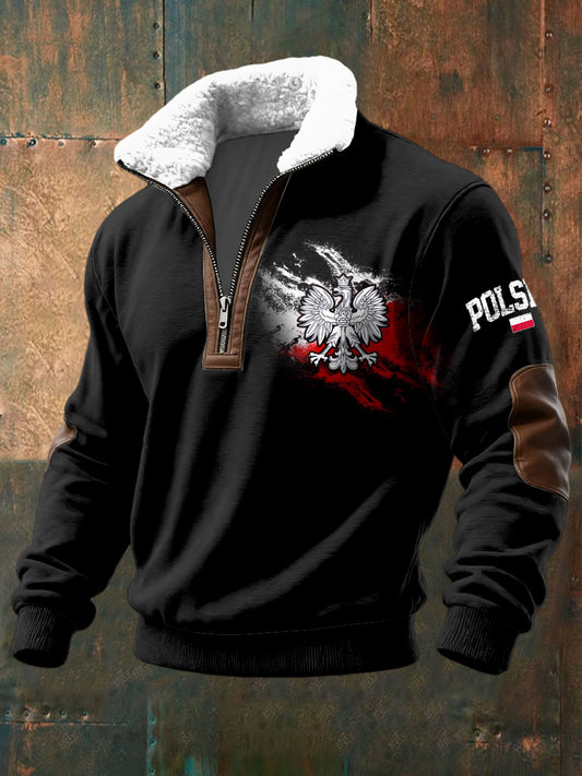 Retro Abstract Flag Lambswool Patchwork Zipper Pullover