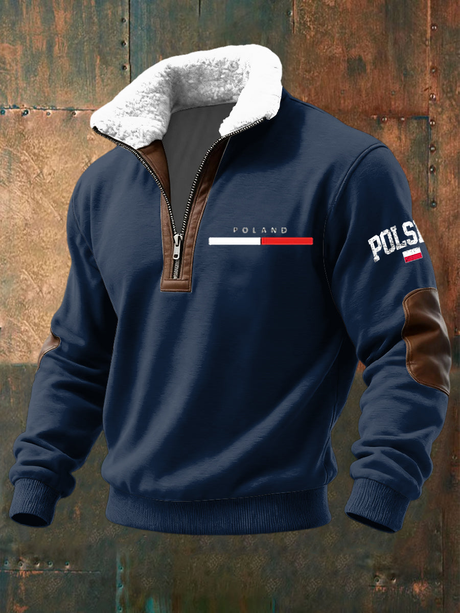 Retro Flag Lambswool Patchwork Zipper Pullover