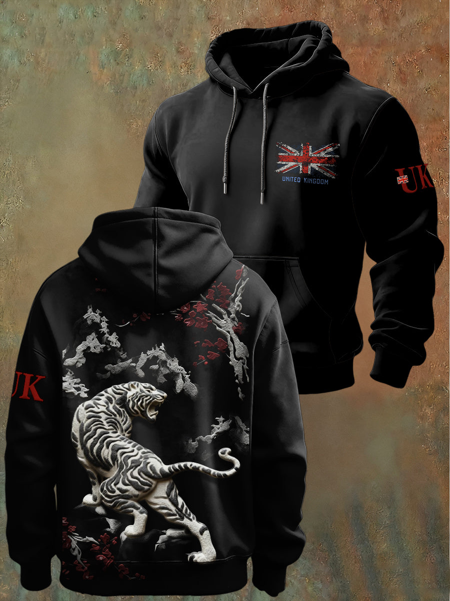Men's British White Tiger Casual Hooded Sweatshirt