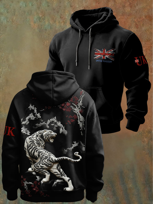 Men's British White Tiger Casual Hooded Sweatshirt