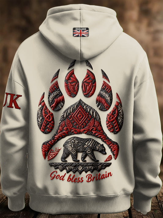 Men's Khaki British Bear Casual Hooded Sweatshirt