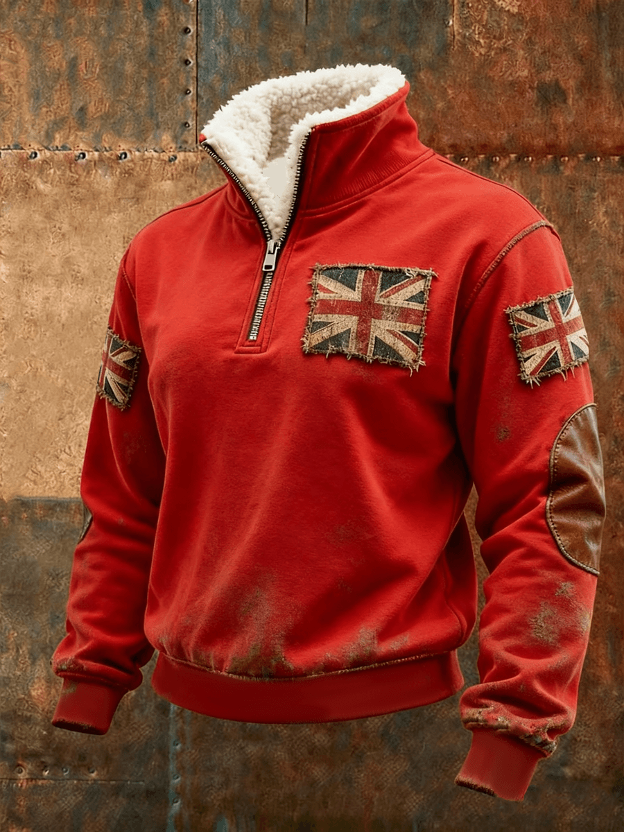 Women's British vintage flag print Composite Fleece Hoodie