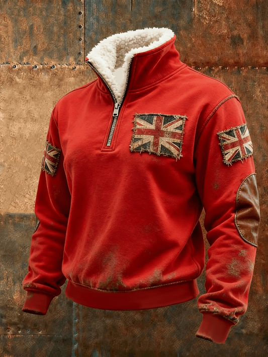 Women's British vintage flag print Composite Fleece Hoodie