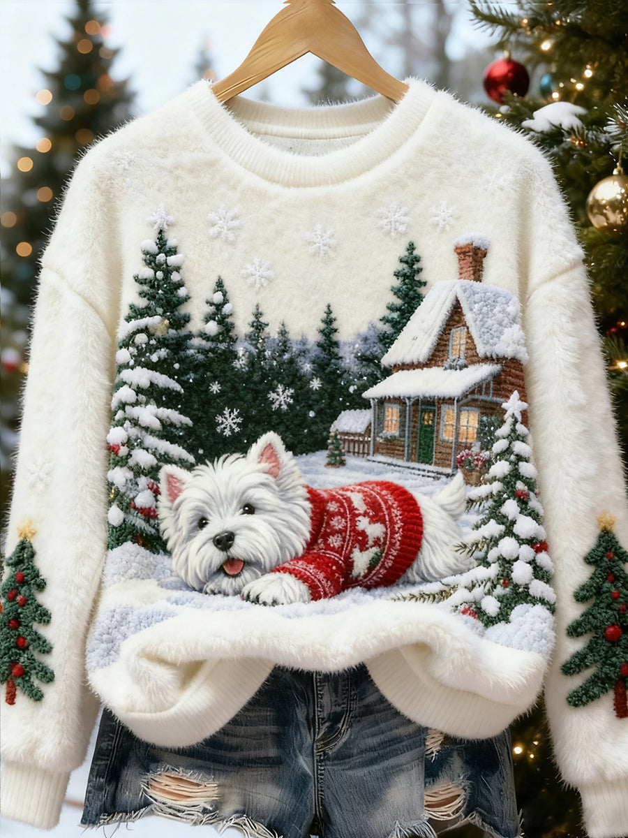 Women's Retro Animal Christmas Art Print Casual Flannel Top